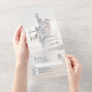 Invitación Todo En Uno Pareja de azul polvoriento Foto aniversario de bod
