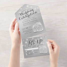 Invitación Todo En Uno Pareja de moda Mason Jar Lavender Silver Wedding R