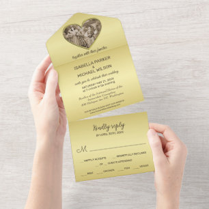 Invitación Todo En Uno Pareja de Romance Antiguo, hombre y mujer, dorado