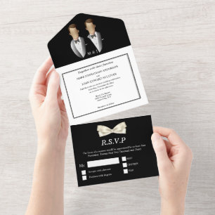 Invitación Todo En Uno Pareja gay lgbtq boda formal esmoquin