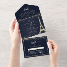 Paris Torre Eiffel Azul Marino Dorado Brillo Boda