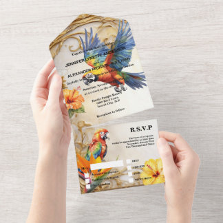Invitación Todo En Uno Parroquia de la jungla tropical isla de hibiscus b