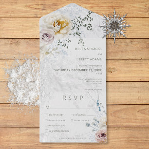 Invitación Todo En Uno Pastel de invierno escarpado Floral Moderno Tres C