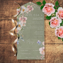Invitación Todo En Uno Pastel Floral Moderno Sage Green No Cena