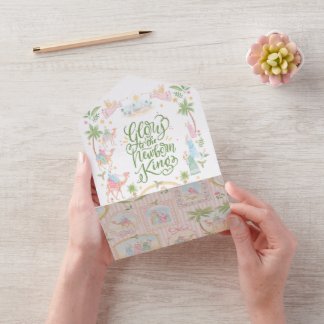 Invitación Todo En Uno Pastel Nativity Christmas Photo Card