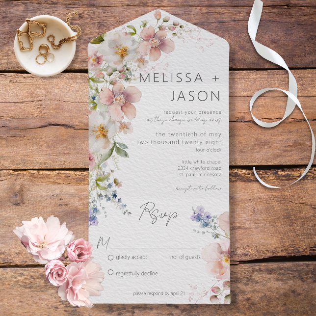 Invitación Todo En Uno Pastel rosa y blanco Floral moderna sin cena (Subido por el creador)