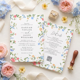 Invitación Todo en Uno Pastel Suave Flor Silvestre Floral Bod