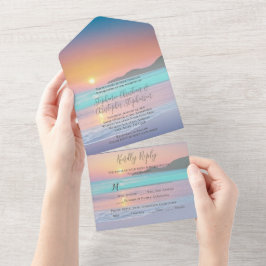 Invitación Todo En Uno Pastel Sunset Destination Ocean Beach Wedding