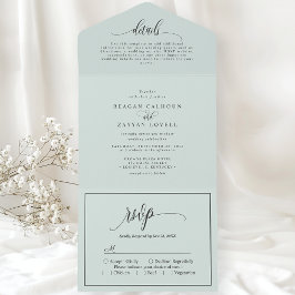 Invitación Todo En Uno Pastel Verde Menta Script Moderno Simple