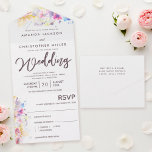 Invitación Todo En Uno Pastel Watercolor Floral Boda<br><div class="desc">Estas invitaciones para una boda pastel floral con un presupuesto asequible están diseñadas con una postal RSVP perforada fácil de desechar. Simplemente dobla cada tarjeta en la forma delineada y luego sella y envía - no se necesita ningún sobre para el envío.</div>