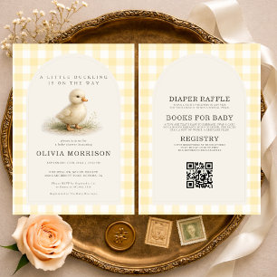 Invitación Todo en Uno Patito de Gingham para Baby Shower