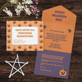 Invitación Todo En Uno Patrón de calabazas de Kawaii de Halloween