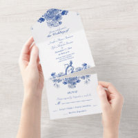 Patrón de China floral azul y blanca con todo pája