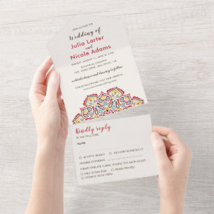 Invitación Todo En Uno Patrón de mandala geométrico clásico para boda