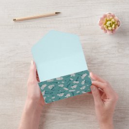 Invitación Todo En Uno Patrón floral elegante - Botánico Verde azulado y