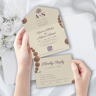 Invitación Todo En Uno Patrón geométrico elegante y floral Boda islámico