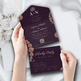 Invitación Todo En Uno Patrón geométrico elegante y floral Boda islámico