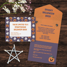 Invitación Todo En Uno Patrón Kawaii de Halloween
