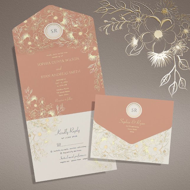 Invitación Todo En Uno Peach Floral Terracotta Boda (Subido por el creador)
