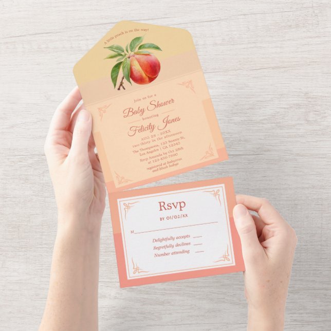 Invitación Todo En Uno Peach Fuzz Baby Shower (desgarro)