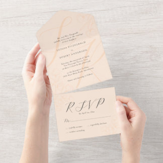 Invitación Todo En Uno Peach Moderno Typografía Minimalista Boda Floral