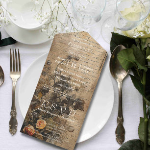 Invitación Todo En Uno Peach Rosa en fondo de crema de estilo vintage