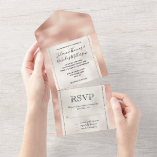 Invitación Todo En Uno Peach Rosa Gold Luxe White