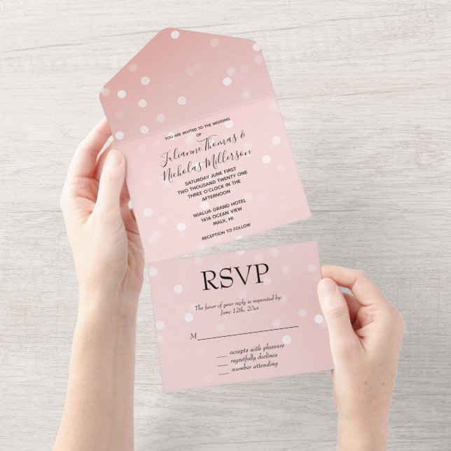Invitación Todo En Uno Peach Rubor Ombre Confetti Bokeh (desgarro)