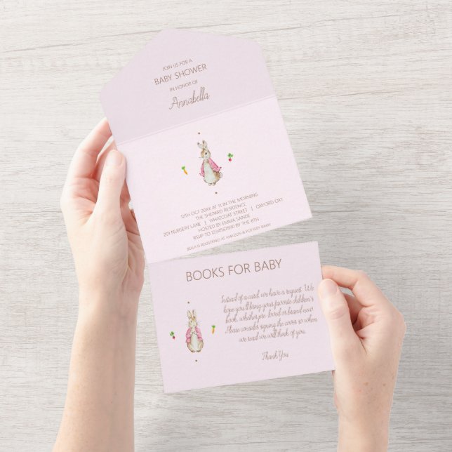 Invitación Todo En Uno Pedro rosado simple el conejo (desgarro)