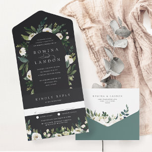 Invitación Todo En Uno Peonía blanca   Boda de arcos florales de acuarela