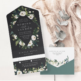 Invitación Todo En Uno Peonía blanca | Boda de marco floral acuarela