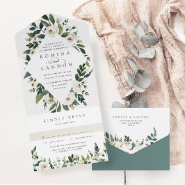 Invitación Todo En Uno Peonía blanca | Boda de marco floral acuarela