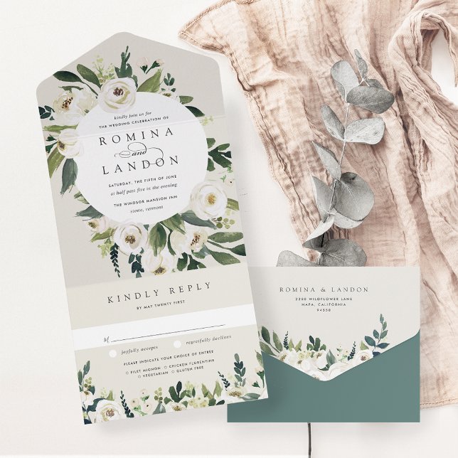 Invitación Todo En Uno Peonía blanca | Boda de marco floral acuarela (Subido por el creador)