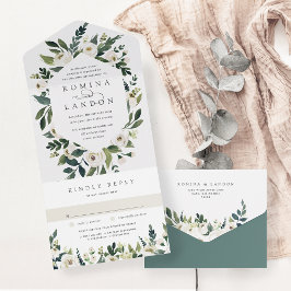 Invitación Todo En Uno Peonía blanca | Boda de marco floral acuarela