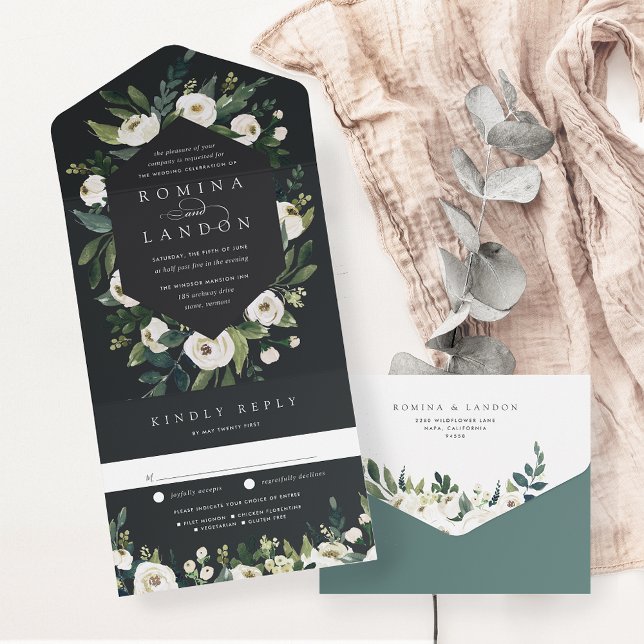 Invitación Todo En Uno Peonía blanca | Boda de marco floral acuarela (Subido por el creador)