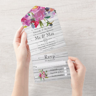 Invitación Todo En Uno Peonías rosadas vintage jardín floral rústico boda