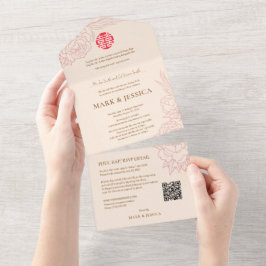 Invitación Todo En Uno Peonías vietnamitas bilingües tradicionales