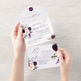 Invitación Todo En Uno Peonies de PixDezines Rosas Rustic Dark Purple H2