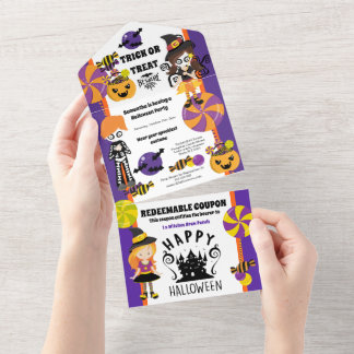 Invitación Todo En Uno Pequeña bruja linda fiesta de cupón de halloween