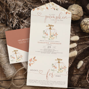 Invitación Todo En Uno Pequeña calabaza libros otoñales para el bebé