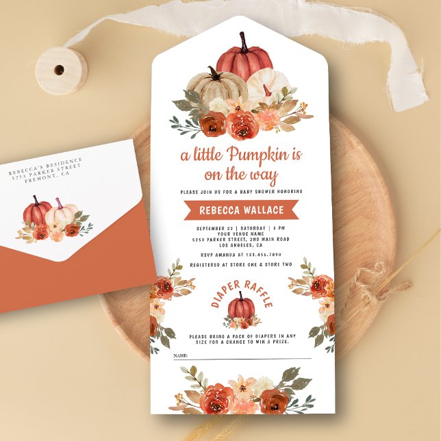 Invitación Todo En Uno Pequeña Calabaza Rustica Terracota Baby Shower (Subido por el creador)