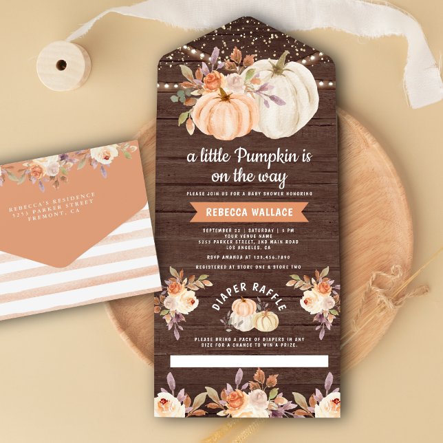 Invitación Todo En Uno Pequeña Calabaza Tierra Floral Baby Shower (Subido por el creador)