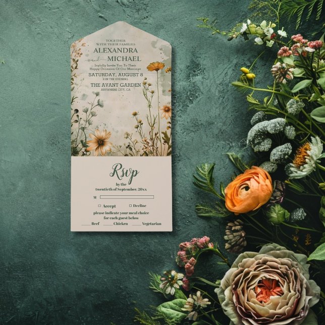 Invitación Todo En Uno Pequeño boda de flor silvestre (Subido por el creador)