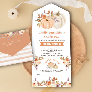 Invitación Todo En Uno Pequeño calabaza Rustic Earthy Floral Baby Shower
