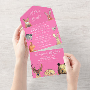 Invitación Todo En Uno Pequeños animales de bosque es un Baby Shower Chic