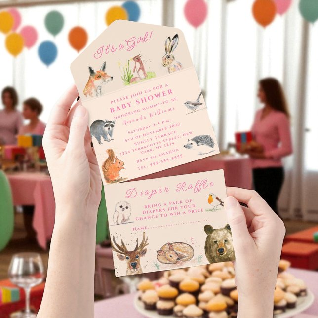 Invitación Todo En Uno Pequeños animales de bosque es un Baby Shower Chic (Subido por el creador)
