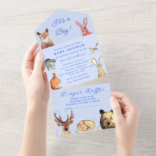Invitación Todo En Uno Pequeños animales de Woodland es un niño Baby Show
