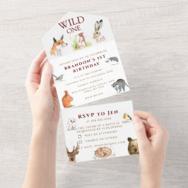 Invitación Todo En Uno Pequeños animales de Woodland salvajes un primer n