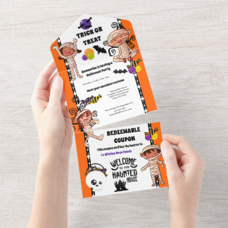 Invitación Todo En Uno Pequeños monstruitos de la momia, chicos, cumpleañ