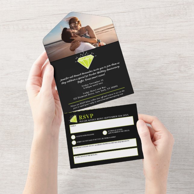Invitación Todo En Uno Peridot Primer aniversario boda fiesta gemstone (desgarro)